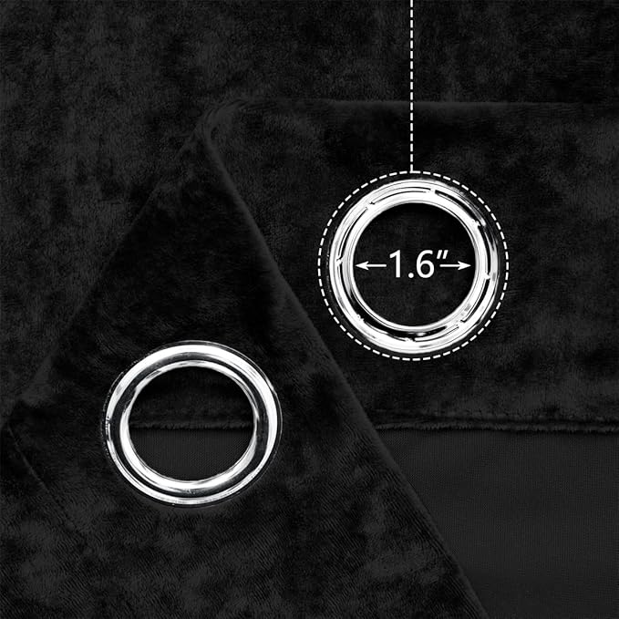 SMILETIME Black Crushed Velvet Curtains 52x96 inch Luxurious Thermal Insulated Soundproof Drapes for Living Room Bedroom Office Soft and Durable Light-Filtering Window Treatments, 2 Panels