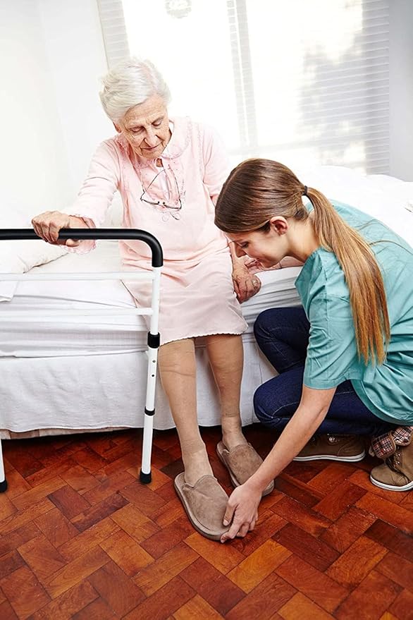 Vaunn Medical New Adjustable Bed Assist Rail Handle (Passed ASTM F3186–17 Safety Standard) and Hand Guard Grab Bar, Bedside Safety and Stability (Tool-Free Assembly)