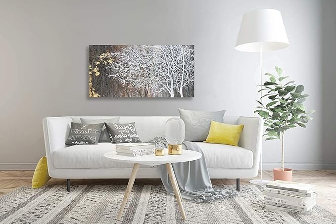 RICHSPACE ARTS Neutral Wall Art for Bedroom Landscape Tree Painting with Gold Foil Modern Rustic Wall Decor (20W*40L)
