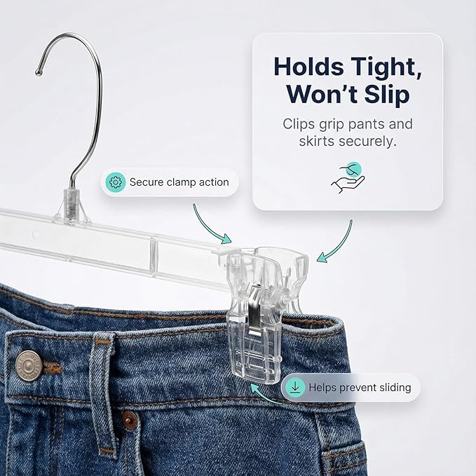 DEILSY™ Pants Hangers with Clips – Space Saving Pants Hangers - Stylish Jeans Hangers for Closet Organization - Durable Hangers for Pants, Skirts, Jeans, Shorts, Trousers - 30 Pack