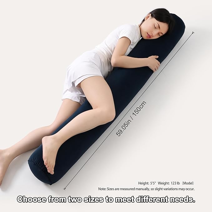 Long Round Body Pillow for Adults – Bolster Pillow for Bed, Cervical Roll Pillow, Firm Support for Sleeping,59 x 7.87 Inches,Teal Blue