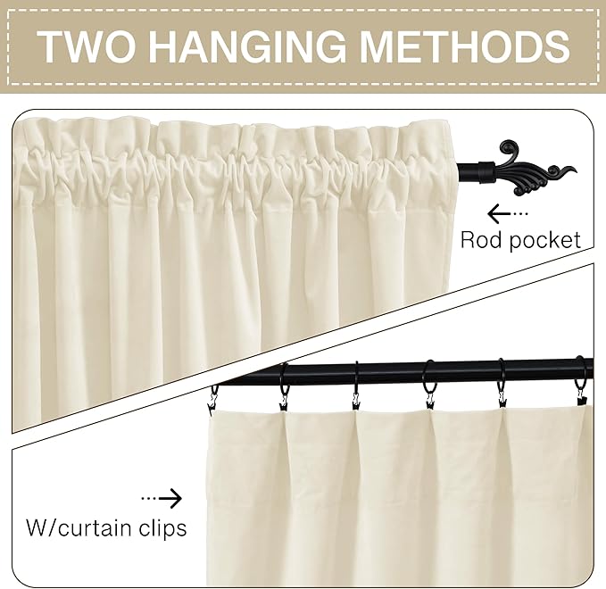 StangH Velvet Curtains 100 inches Long for Living Room, Ivory White Elegant Home Decor Thermal Privacy Protect Panels for Sliding Door/Office/Dining Room, W52 x L100, 2 Panels