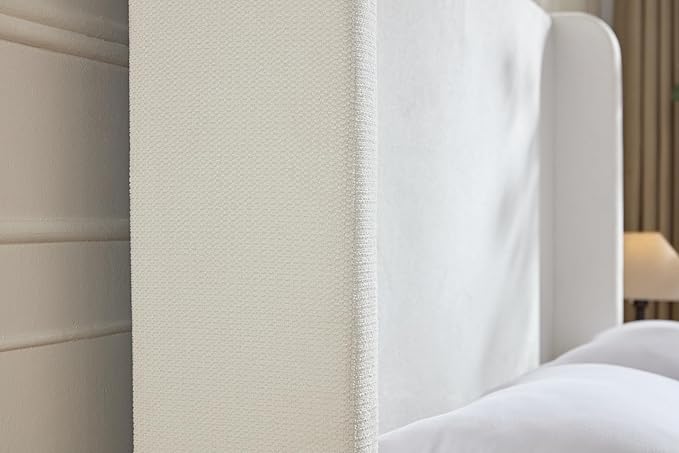 Upholstered Bed Frame with 54'' Nail Head Decorative Wing Back,Hand Buttoned Tufting Headboard Platform Bed Frame with Wooden Slats,No Box Spring Needed (Cream White, King)