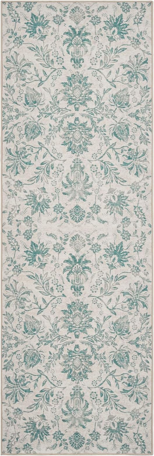 jinchan Torino Runner Rugs 3x8 Vintage-Inspired Floral Design Machine Washable Non-Slip Ultra-Thin Low Pile Rubber Backing Traditional Rug for Kitchen Hallway Laundry Room Entryway