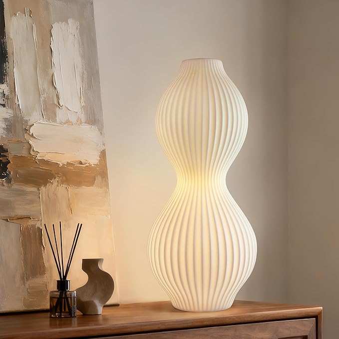 RONDURE 15.8" Modern Ceramic Table Lamp, Fully Dimmable Modern Bedside Lamps for Bedroom, Living Room and Nightstand, White Translucent Ceramic Shade, Warm Ambient Lighting, Corded, Bulb Included