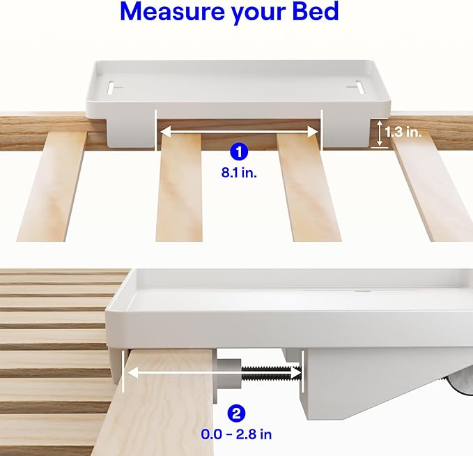 BedShelfie Bedside Shelf for Dorm Room Bunk Bed & Top Bunk, College Dorm Room Essentials, Bedside Caddy, Clip on Floating Desk Tray, Bed Side Table Storage, Loft Nightstand Decor - Cable Catch, White