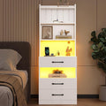 VIAGDO Tall Nightstand with Charging Station and LED Lights, Large White Night Stand with Bookshelf, Modern LED Bedside Table with 3 Drawers and Storage Shelves, End Side Table for Bedrooms, Dorms