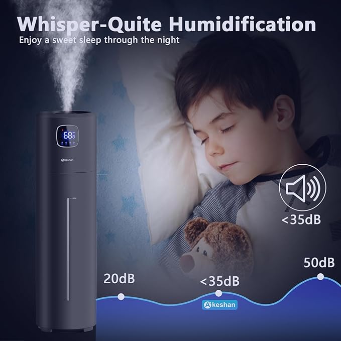 Large Humidifiers for Bedroom, 9L/2.5Gal Ultrasonic Cool Mist, Top Fill Easy Clean with 350ML/H Mist Speed, Quiet, Suitable for Kids Room Plant Yoga Office Study Room Living (Black, Round)