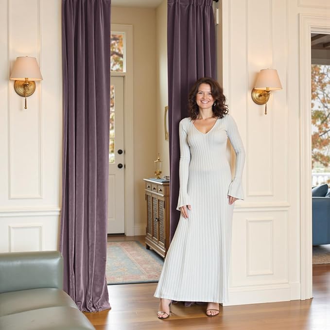 Lazzzy Velvet Blackout Curtains Thermal Insulated Room Window Drapes Super Soft Luxury Curtains for Living Room Bedroom Rod Pocket 2 Panels, Lavender Purple, 52" W x 96" L