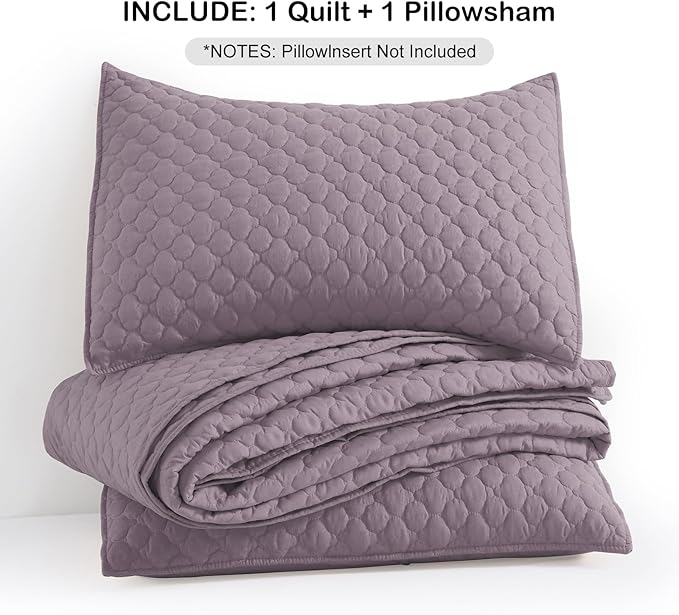 HORIMOTE HOME Quilt Twin Size Grayish Purple, Lightweight Quilt for Summer Ultra-Soft Microfiber Modern Style Quilted Clouds Pattern Bedspread Quit Set 2 Pieces (1 Quilt and 1 Pillow Sham)
