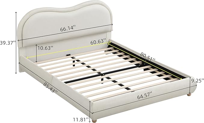 Queen Size Upholstered Platform Bed Frame, Modern Cloud Bedframe with Headboard, Low Profile Bed Floor Bed Frames with Soft Rounded Corners, No Box Spring Required, Easy Assembly, Chenille Cream