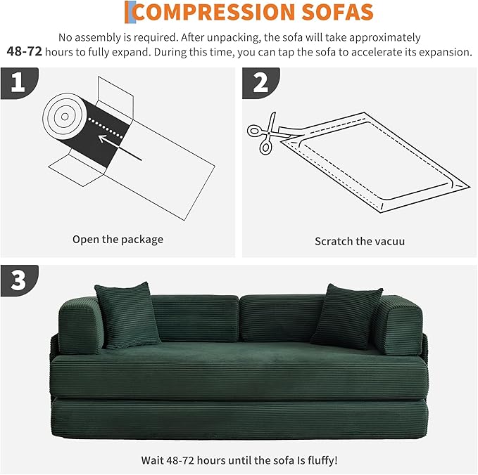Garvee 5-in-1 Convertible Sofa Bed, 78.8" Modular Corduroy Sleeper with Sturdy Frame & No Assembly, Multi-Functional Futon for Small Space, Living Room & Guest Room (Dark Green)