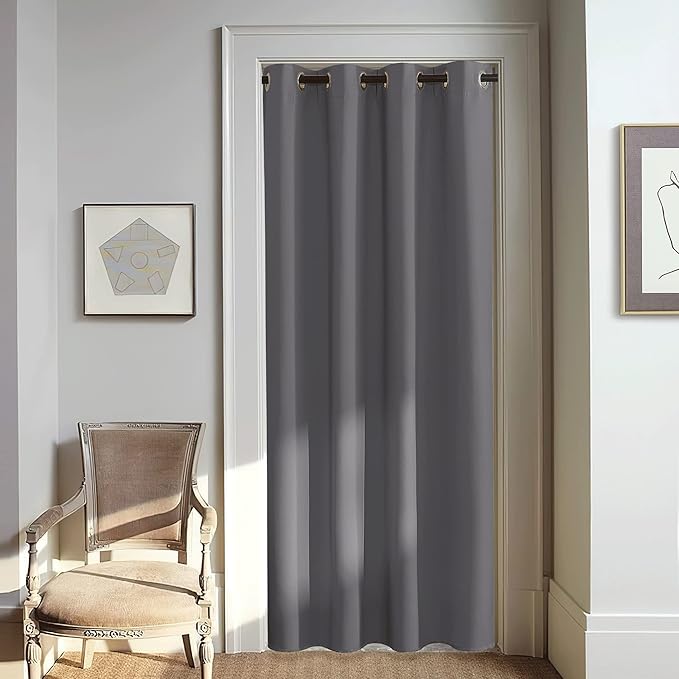 NICETOWN Grey Blackout Doorway Curtain 80 inch Length, Grommet Room Darkening Thermal Insulated Soundproof Window Treatments for Bedroom/Closet, W52 x L80, 1 Panel