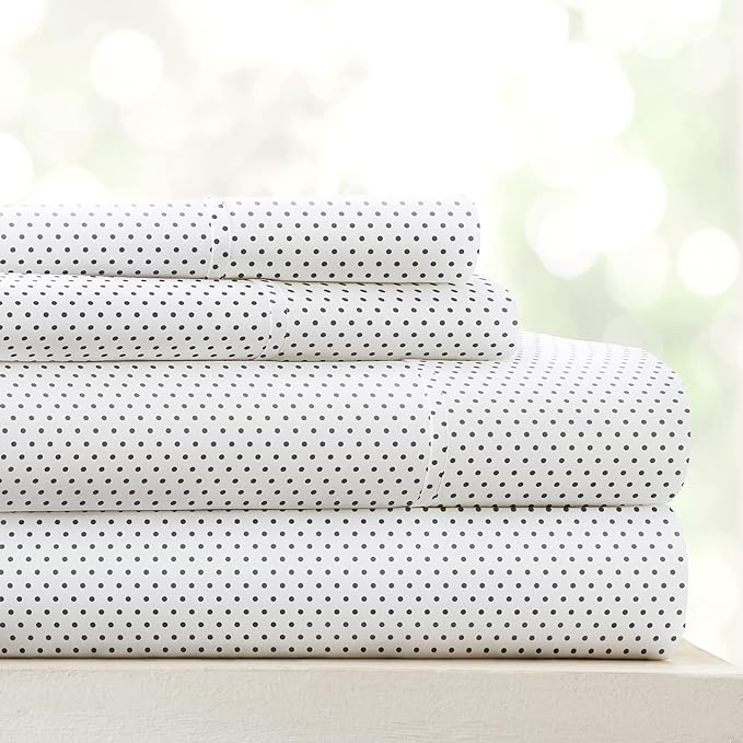Linen Market Double-Brushed Patterned Microfiber California King Sheet Set 4 Piece – Oeko-TEX Certified Ultra Soft & Wrinkle-Free - 16" Deep Pocket Sheets Easy Care Cal-King Size - Stippled Gray