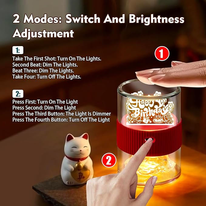 Happy Birthday Light for Table 3D Rose Flip LED Night Lights Color Changing Dimmable USB-C Input Rechargeable Touch Control Birthday Gift Lamps for Women Wife Mom Daughter