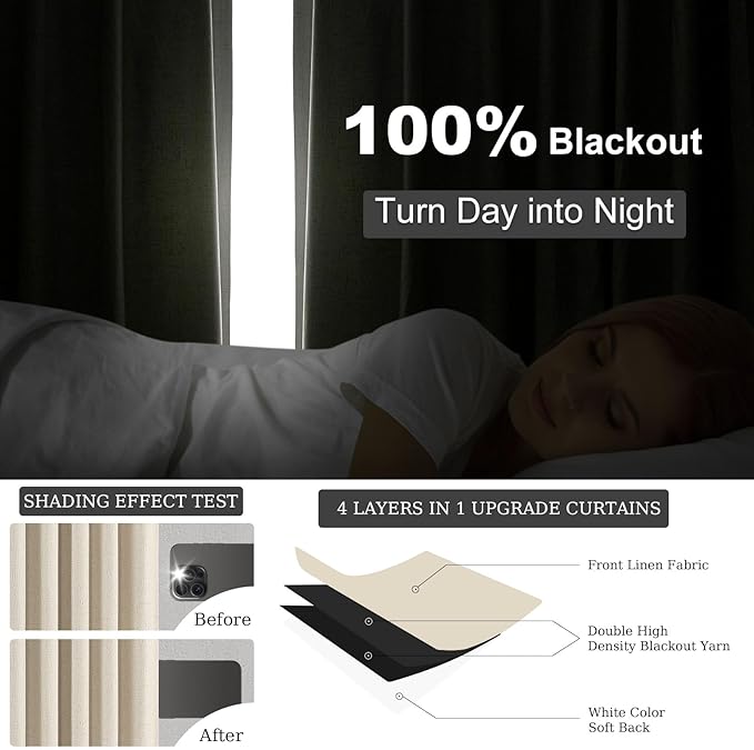 Topfinel 94 Inches Long Cream Colored Custom Blackout Linen Curtains, Beige Pinch Pleated Noise Cancelling Curtains with Pin Hooks for Traverse, Burlap Viral Drapes 2 Panels for Living Room Bedroom