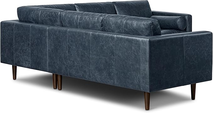 Poly & BARK Napa 98” Leather Corner Sectional Sofa – Full-Grain Italian-Tanned Aniline Leather, Feather-Down Comfort, Solid Wood Frame – Nightfall Blue
