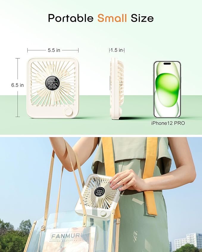 Small Desk Fan Personal Fans，100Speed Adjustable Quiet Small Portable Fan,Intelligent display of remaining hours for Office Bedroom Home Desk White