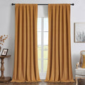Joydeco Mustard Yellow 100% Blackout Curtains 108 Inch 2 Panels, Luxury Thermal Yellow Velvet Curtains for Bedroom Living Room, Soundproof Blackout Window Drapes, Rod Pocket & Back Tab (52W x 108L)
