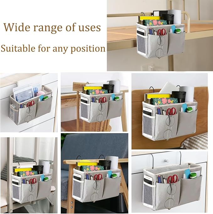 Someteth Bedside Caddy, Bedside Hanging Storage Organizer for College Dorm Bed, Bunk and Hospital Beds, Can be Placed Books, Phones,Keys, Glasses，Magazine Holder (Grey, 1)