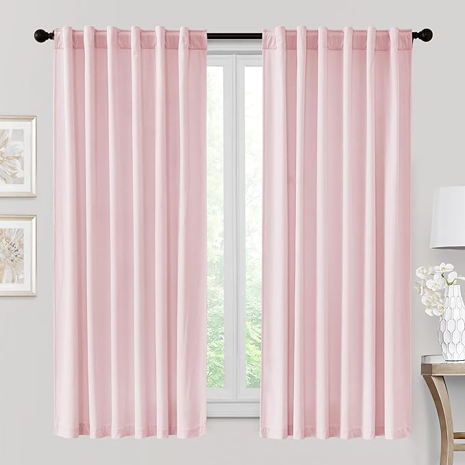 RYB HOME Velvet Curtains 72 inches Length, Back Tab & Rod Pocket Soft Fabric Curtains & Drapes for Home Office Attic Cafe Basement, Blush Pink, W 52 x L 72, 2 Panels Set