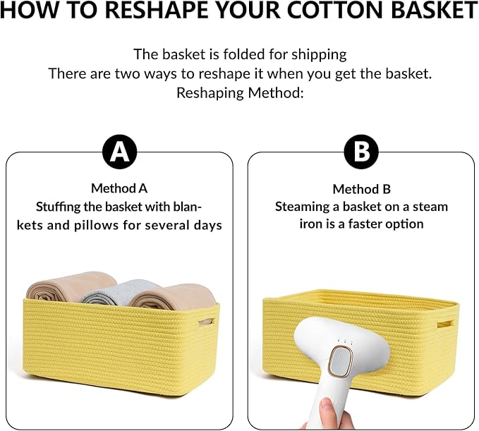 Large Storage Baskets for Shelves, Closet Organizers Bins for Clothes Blanket Towels, Baby Nursery, Toy Baskets Box, Woven Rope Baskets, 17 x 13 x 7.5”, 3 Packs Yellow