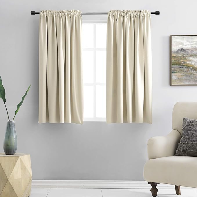 DONREN 54 Inch Length Beige Curtains for Kitchen - Room Darkening Small Window Treatment Curtain Drapes,Set of 2 Panels