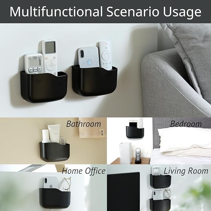 LINFIDITE 2 Pack Adhesive TV Remote Control Holder Wall Mount TV Remote Holder Wall Remote Control Caddy Storage Organizer Universal Controller Stand Box (For 2 Or 3 Remote Controls–Black