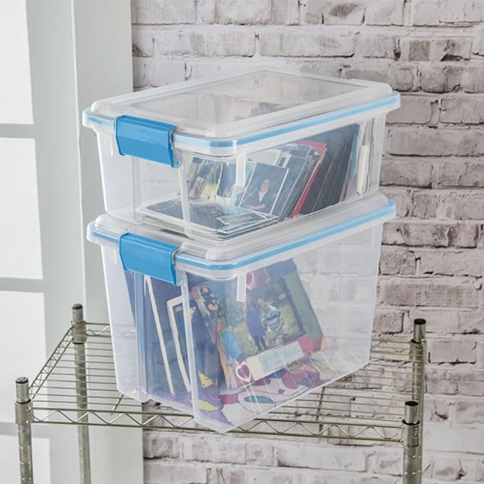 Sterilite 24-Pack Gasket Box, Weather-Resistant Storage Bins with Latching Lids, 20 Quart - Heavy-Duty Organizing Containers for Closet, Bathroom, and Office