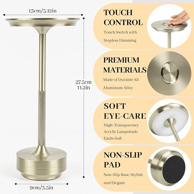 2 Pack Cordless Table Lamp Rechargeable, Portable Battery Powered USB Desk Lamp, 3 Color Dimming LED Table Light with Touch Control, for Bedroom/Restaurant/Office/Outdoor(Silver)
