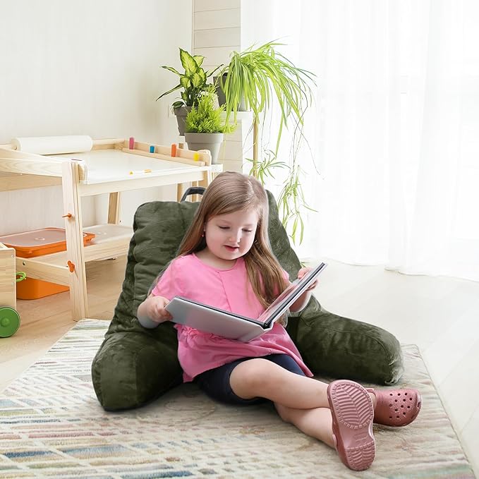 Nestl Reading Pillow for Kids & Teens with Shredded Memory Foam, Backrest Pillows for Reading, Watching, and Gaming, Use on the Couch, Bed, or Floor, Adjustable Support with Washable Cover Olive Green