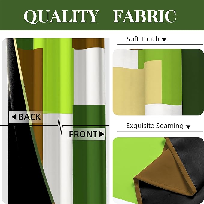 Avocado Green 100% Blackout Curtains for Bedroom 63 inch Long 2 Panels Set White Modern Abstract Geometric Black Out Curtains Insulated Room Darkening Window Drapes for Living Room, 52Wx63L