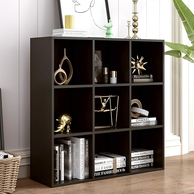 OSCHF 9-Cube Storage Shelf Bookcase - Wooden 3-Tier Free Standing Open Bookshelf for Home and Office, Organizer Cabinet in Black