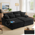 74" Double Chaise Lounge Chair Indoor, Oversized Loveseat with Removeable Ottoman, Corduroy Couch with USB Charging, Storage Ottoman, and Coffee Table Cushions for Living Room (2 Chaise Black)