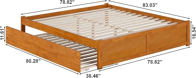 AFI Concord King Solid Wood Platform Bed with Footboard & Twin XL Trundle in Light Toffee