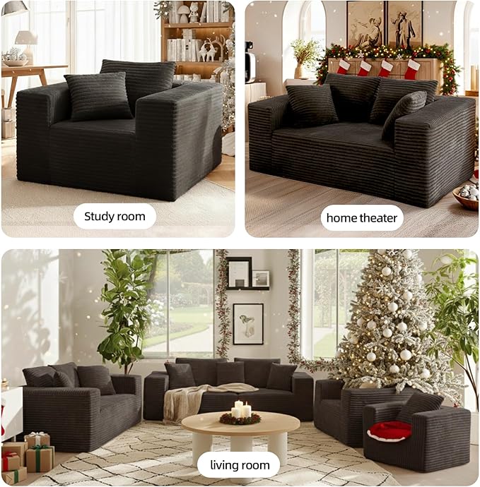 Single Cloud Sofa, Giant Bean Bag Chair with High Backrest & Wider Armrest, Foam Boneless Couch for Small Spaces, Comfy Furry Sofas with Pillows for Living Room, Bedroom, Apartment, Dorm, Office