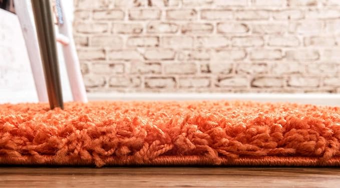 Unique Loom Solid Shag Collection Area Rug (2' 6" x 19' 8" Runner, Tiger Orange)