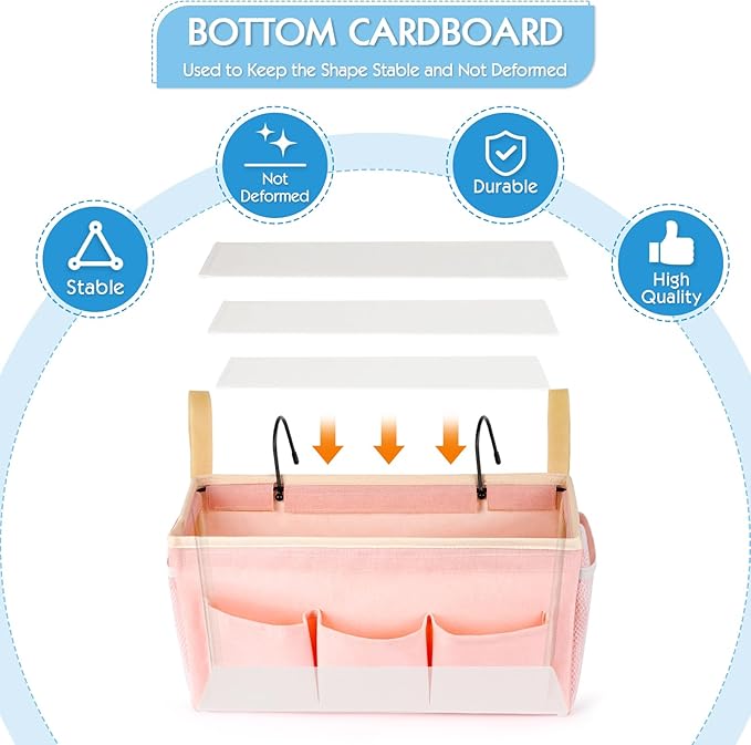 Ozzptuu Bedside Storage Caddy/Bedside Hanging Storage Bag for Headboards Bunk Beds Dorm Rooms Book Phone Magazine Holder (New Pink)