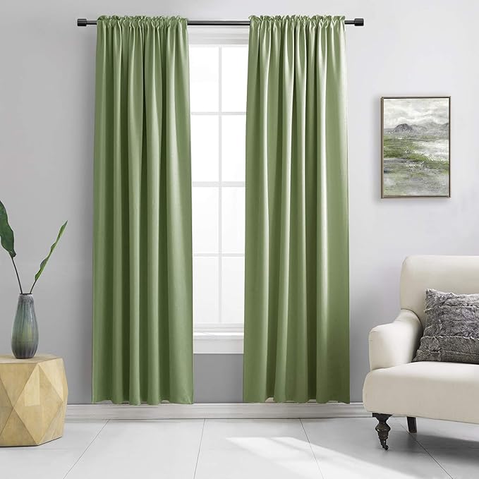 DONREN Sage Green Blackout Curtains - 90 Inches Long Thermal Insulated Room Darkening Curtains for Bedroom (Set of 2 Panels,52 Inch Width)