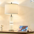 Crystal Table Lamps Modern 3-Way Dimmable Bedside Lamp with 2 USB Ports & AC Outlets for Living Room Bedroom Nightstand Lamp Night Light