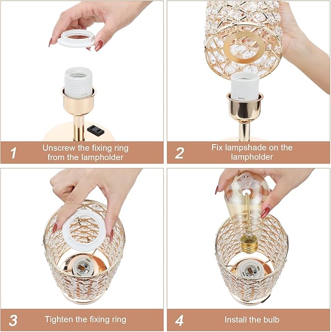 Hong-in Gold Lamps Set of 2, Dimmable Gold Lamps for Nightstand with USB-C+A & AC Charging Ports, 3-Way USB Crystal Lamp, Bedside Desk Light for Bedroom Living Room Home Office(Bulb Included)
