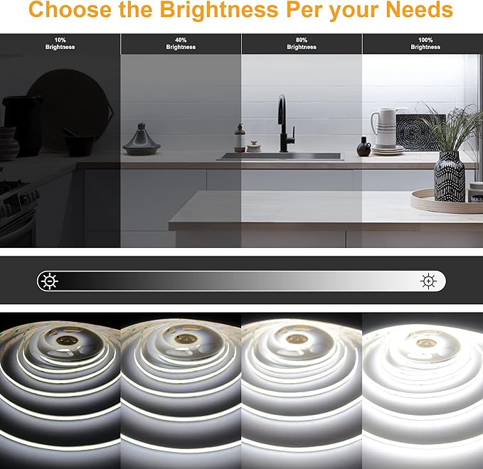 COB LED Strip Lights with Remote, 24V 9.84ft White Dimmable LED Light Strips, High Bright 6000K LED Lights with Power Supply for Room, Kitchen, DIY Home Decoration