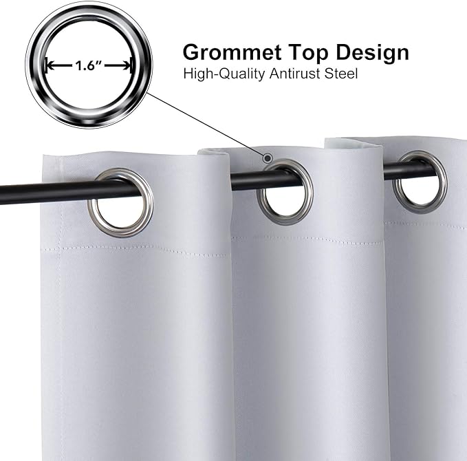 ChrisDowa Grommet Room Darkening Curtains for Bedroom and Living Room - 2 Panels Set Thermal Insulated Blackout Curtains (Greyish White, 38W x 54L)