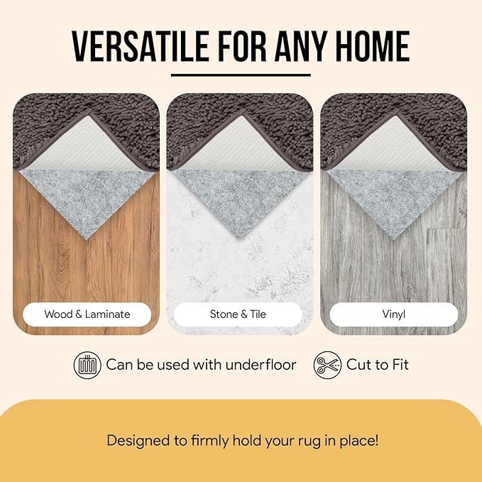 Non Slip Rug Pad 8x10 Feet, 4/25" Thick Felt Cushioned Rubber Rug Gripper Pad for Hardwood, Laminate, Stone, Tile, Wood, Vinyl Floors & Carpet, Anti Skid Under Area Rug Pads
