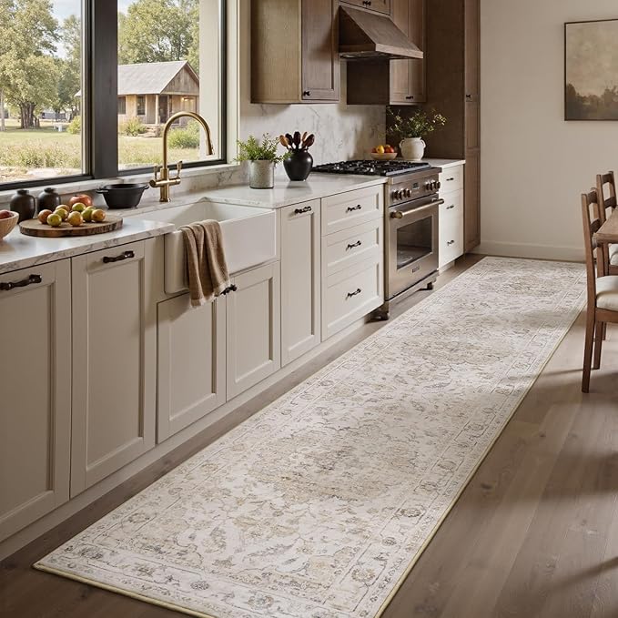 PADOOR 2X10 Runner Rug,Runners for Hallways,Soft Beige Washable Bedside Rugs for Bedroom,Non Slip Long Rug for Hallways Entryway Laundry Room Stair Kitchen Bathroom