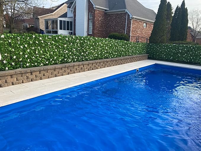 Sumery Expandable Fence Privacy Screen for Balcony Patio Outdoor,Decorative Faux Ivy Fencing Panel,Artificial Hedges (Single Sided Leaves) (4, White Flowers)