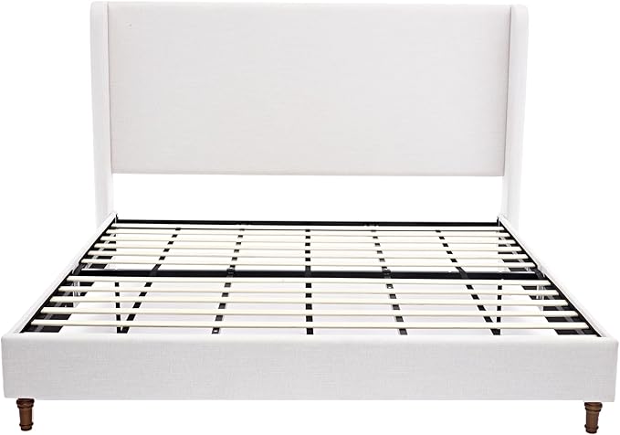 Harper Upholstered Bed with 54" Tall Headboard - Wingback Chenille Platform Bed Frame, Solid Wood Feet, Sturdy Metal Base, Easy Assembly (Textured Ivory, King (U.S. Standard))