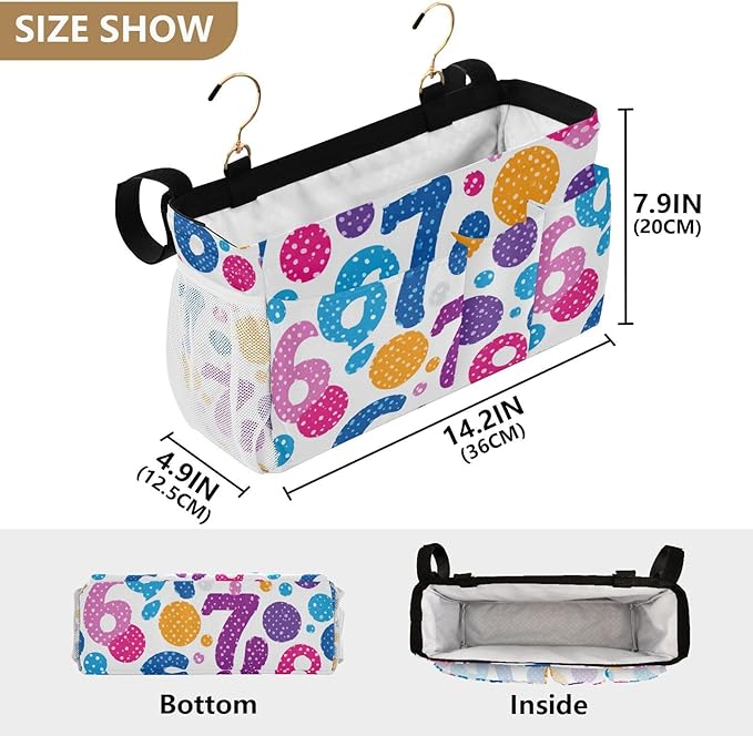 Bedside Caddy Hanging Bunk Bed Caddy Bed Organizer Hanging Pocket with 2 Hooks Bedside Storage Organizer Pocket Bag Holder Six Seven Flowers Colorful Polka Dots