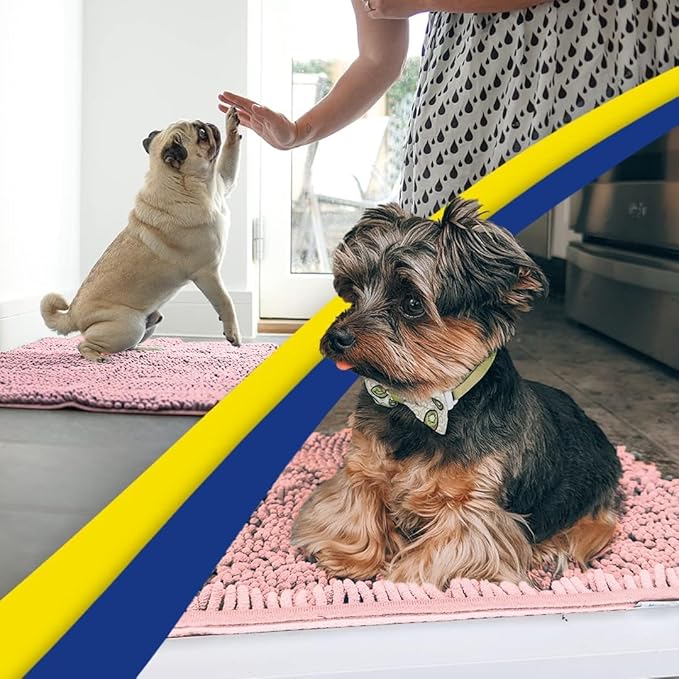 Muddy Mat® | Super Absorbent Door Mat Indoor, Microfiber Quick Dry Chenille Entryway Rug, Non-Slip Front Door Mat, Indoor Mats for Entryway, Machine Washable Pet Rug, Pink 24"x35"