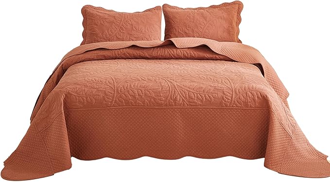 MarCielo 3-Piece 100% Cotton Oversized Bedspread Lightweight Quilt Coverlet Embroidery Farmhouse Bedding Set T0 (Royal Orange, Oversized Queen (100"x106"))